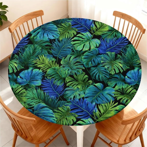 Round Fitted Tablecloth with Elastic Edge Design Table Cover Waterproof Stain-Resistant Wipeable Table Cloth Best for Round Tables Pattern