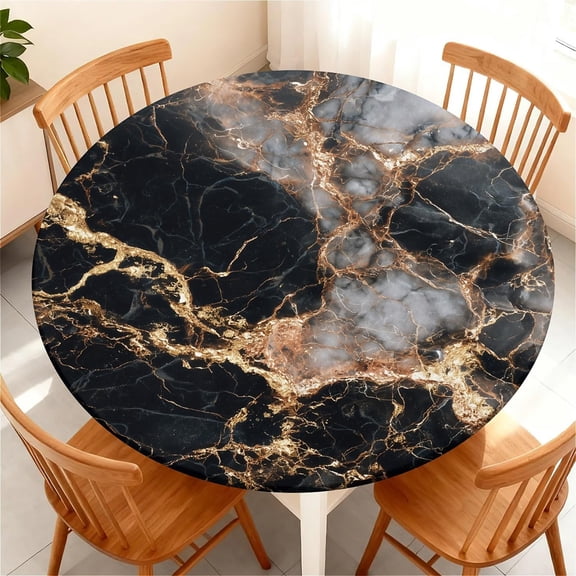 Round Fitted Tablecloth with Elastic Edge Design Table Cover Waterproof Stain-Resistant Wipeable Table Cloth Best for Round Tables Pattern