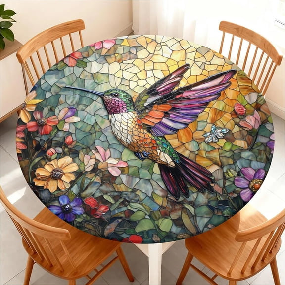 Round Fitted Tablecloth with Elastic Edge Design Table Cover Waterproof Stain-Resistant Wipeable Table Cloth Best for Round Tables Pattern