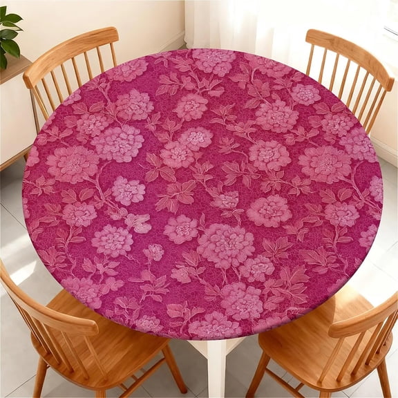 Round Fitted Tablecloth with Elastic Edge Design Table Cover Waterproof Stain-Resistant Wipeable Table Cloth Best for Round Tables Pattern