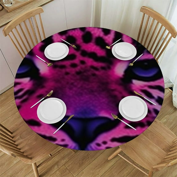 Round Fitted Tablecloth with Elastic Leopard Print Rainbow Round Outdoor Tablecloths Fitted Table Covers for Round