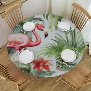 Round Fitted Tablecloth with Elastic Tablecloths Washable Leaves Patio Table
