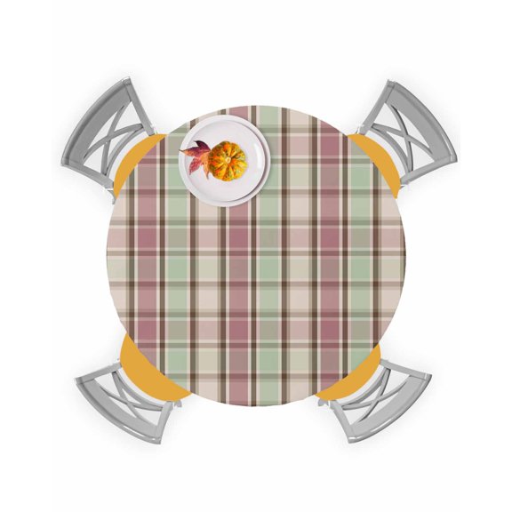 Round Fitted Tablecloths Buffalo Check Geometric Stripe Waterproof Table Cover for Kitchen Dining Party Decor Ombre Pink Green Plaid,36"-44"