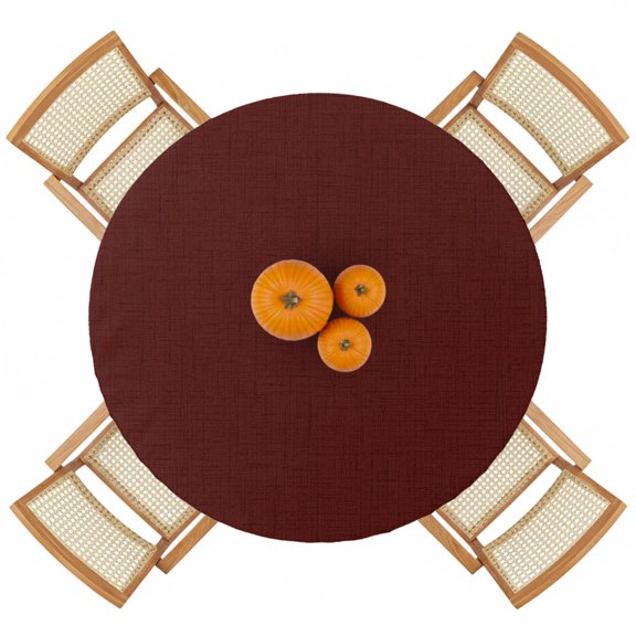 Round Fitted Tablecloths with Elastic Edge Burgundy Red Oil-Proof Waterproof Wipeable Table Cover for Kitchen Dining Party Decor Dark Maroon Table Clothes,45" - 54"