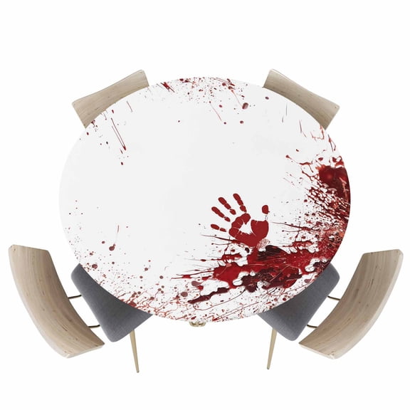 Round Fitted Tablecloths with Elastic Edge Halloween Bloody Handprint Oil-Proof Waterproof Wipeable Table Cover for Kitchen Dining Party Decor Horror Blood Bloody Palm Table Clothes,36" - 44"