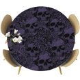 thumbnail image 1 of Round Fitted Tablecloths with Elastic Edge Halloween Skull Flower Purple Black Oil-Proof Waterproof Wipeable Table Cover for Kitchen Dining Party Decor Skeleton Plant Sketch Table Clothes,55" - 60", 1 of 9