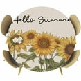 thumbnail image 1 of Round Fitted Tablecloths with Elastic Edge Hello Summer Blossom Sunflower Waterproof Wipeable Table Cover for Kitchen Dining Party Decor Retro Floral Green Leaves on Linen Table Clothes,55" - 60", 1 of 9