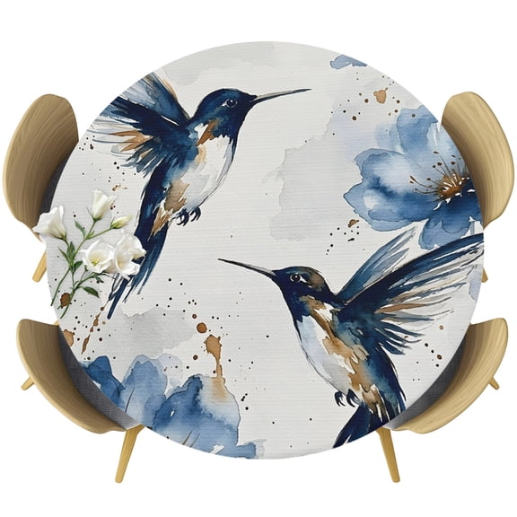 Round Fitted Tablecloths with Elastic Edge Hummingbird Bird Blue Flower Gradient Oil-Proof Waterproof Table Cover for Kitchen Dining Party Decor Abstract Gold Splatter Table Clothes,55" - 60"