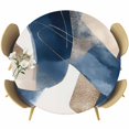 thumbnail image 1 of Round Fitted Tablecloths with Elastic Edge Minimalist Blue Khaki Color Block Oil-Proof Waterproof Wipeable Table Cover for Kitchen Dining Party Decor Abstract Geometric Stripe Table Clothes,45" - 54", 1 of 9