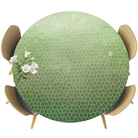 Round Fitted Tablecloths with Elastic Edge Sage Green Gradient Plaid Oil-Proof Waterproof Wipeable Table Cover for Kitchen Dining Party Decor Natural Forest Theme Table Clothes,36" - 44"