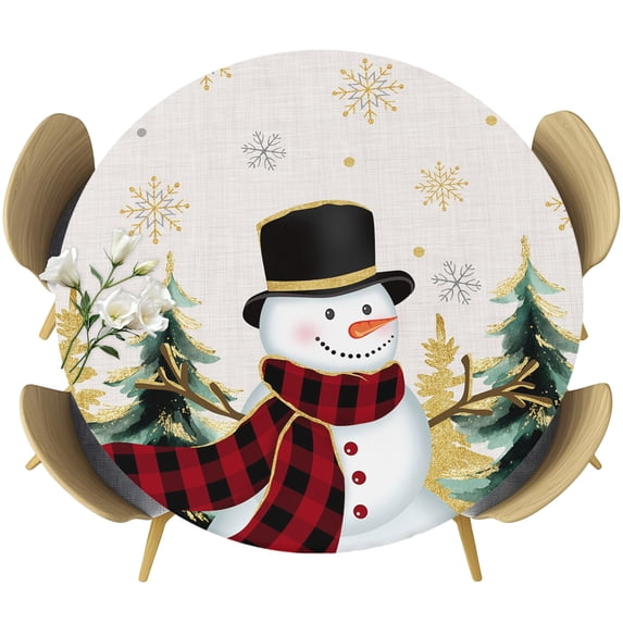 Round Fitted Tablecloths with Elastic Edge Snowman Christmas Tree Oil-Proof Waterproof Wipeable Table Cover for Kitchen Dining Party Decor Winter Snowflake Table Clothes,36" - 44"