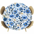 thumbnail image 1 of Round Fitted Tablecloths with Elastic Edge Watercolor Blossom Blue Flower Waterproof Wipeable Table Cover for Kitchen Dining Party Decor Seamless Spring Floral Leaves Table Clothes,45" - 54", 1 of 9