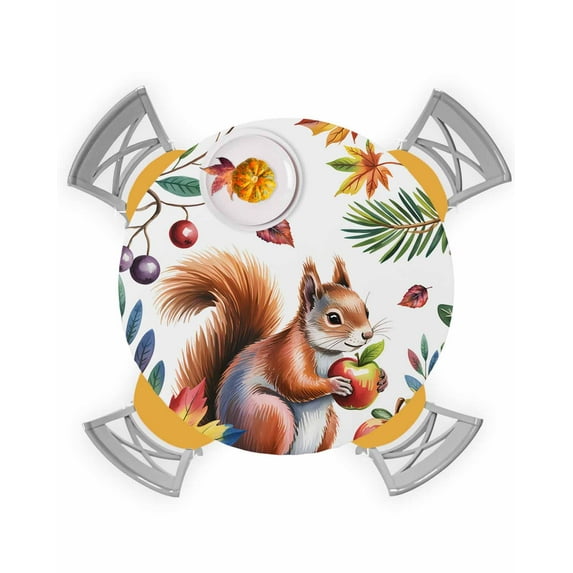 Round Fitted Tablecloths Farmhouse Squirrel Fruit Maple Leaf Waterproof Table Cover for Kitchen Dining Party Decor Autumn Animal Botanical,45"-54"
