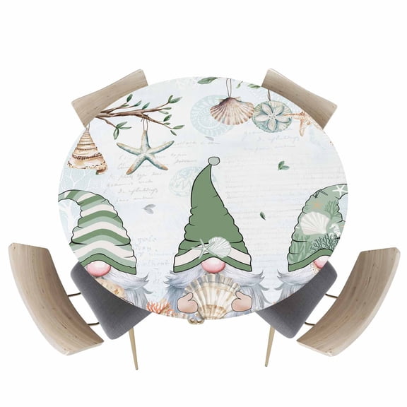 Round Fitted Tablecloths with Elastic Edge Cartoon Gnome Starfish Sand Money Waterproof Table Cover for Kitchen Dining Party Decor,36" - 44"