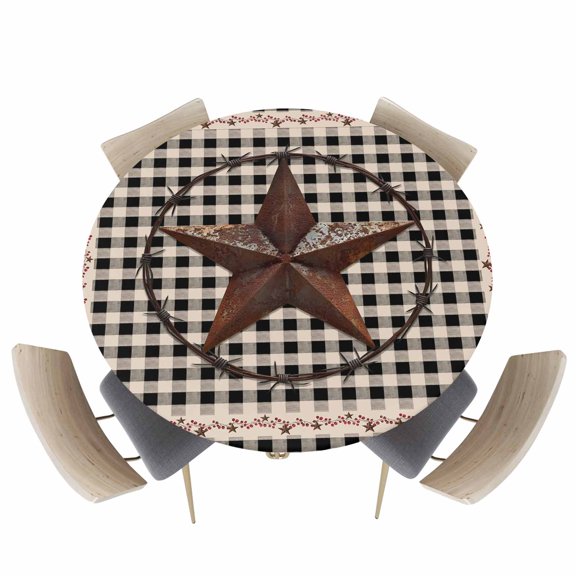 Round Fitted Tablecloths with Elastic Edge Country Country Star Waterproof Table Cover for Kitchen Dining Party Decor,36" - 44"
