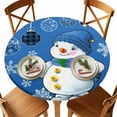 thumbnail image 1 of Round Fitted Tablecloths with Elastic Edge Funny Christmas Snowman on Blue Waterproof Table Cover for Kitchen Dining Party Decor,45" - 54", 1 of 9