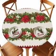thumbnail image 1 of Round Fitted Tablecloths with Elastic Edge Merry Xmas Poinsettia Hazelnuts Waterproof Table Cover for Kitchen Dining Party Decor,36" - 44", 1 of 9