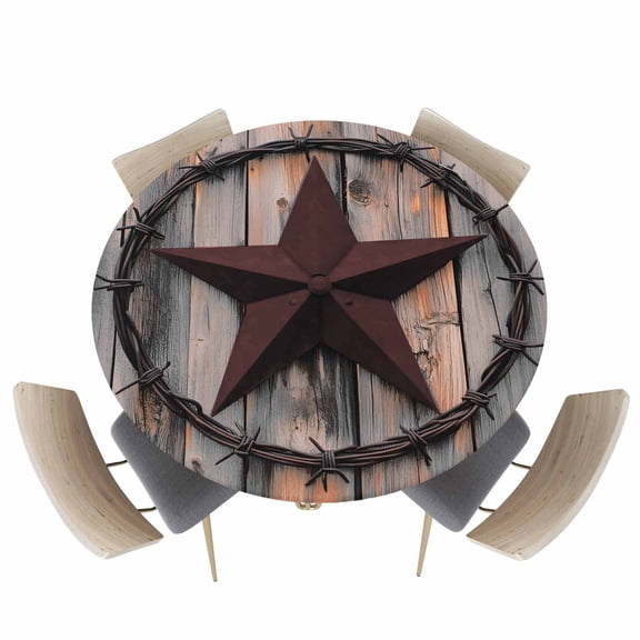 Round Fitted Tablecloths with Elastic Edge Retro Country Texas Western Star Waterproof Table Cover for Kitchen Dining Party Decor,36" - 44"