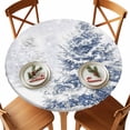 thumbnail image 1 of Round Fitted Tablecloths with Elastic Edge Winter Christmas Blue Tree Waterproof Table Cover for Kitchen Dining Party Decor,45" - 54", 1 of 9