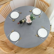 Round Fitted Vinyl Tablecloth with Elastic Edge 100% Waterproof Oil Proof PVC Table Cloth Wipe Clean Table Cover for Indoor and Outdoor, Flower Grey, 45"- 52"