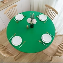 Round Fitted Vinyl Tablecloth with Elastic Edge 100% Waterproof Oil Proof PVC Table Cloth Wipe Clean Table Cover for Indoor and Outdoor, Green, 45"- 52"