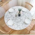 thumbnail image 1 of Round Fitted Vinyl Tablecloth with Elastic Edge 100% Waterproof Oil Proof PVC Table Cloth Wipe Clean Table Cover for Indoor and Outdoor, White Marbling, 36"- 44", 1 of 6