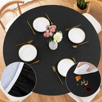 Round Fitted Vinyl Tablecloth with Elastic Edged & Flannel Backing, Waterproof Wipeable Round Table Cover for Indoor Patio Use - Fits Tables up to 45"-52" Diameter(Black)