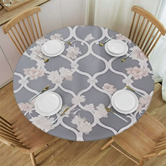 Round Fitted Vinyl Tablecloth with Elastic Edged & Flannel Backing