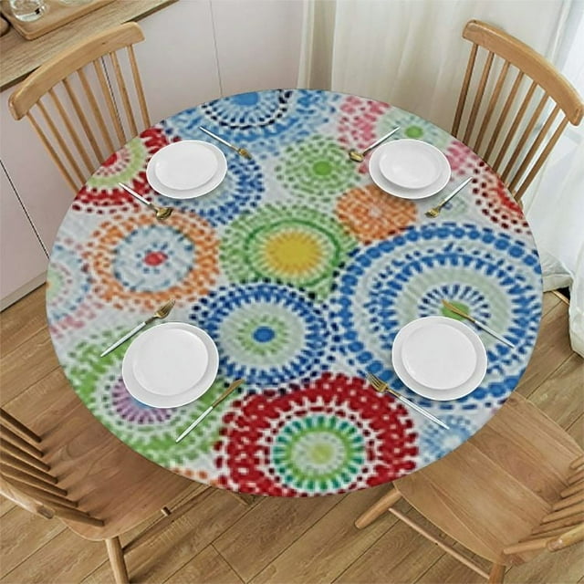Round Fitted Vinyl Tablecloth with Elastic Edged & Flannel Backing