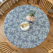 Round Fitted Vinyl Tablecloth with Flannel Backing, Elastic Edge Waterproof Table Cloth Plastic Table Cover for Indoor & Outdoor