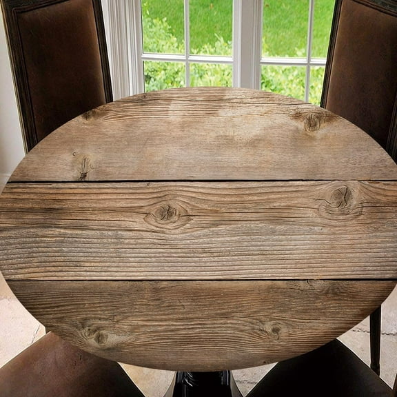 Round Fitted Weathered Wood Table Cover, Elastic Edged - Outdoor & Indoor, Picnic, Patio & Lodge Tablecloth Size 54" (Fit for 42.2"-46.1" Table)