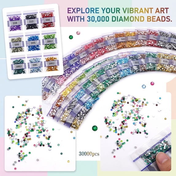 Round Flat Back Diamond Painting Drills, 60 Colors 5D Shiny Crystal Diamond Rhinestone Sparkle Diamonds for Diamond Art Accessories and Tools, Diamonds for Bead Art, 1.1in