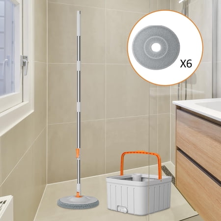 Round Flat Floor Mop Bucket Set Floor Cleaning System , with Separated Clean and with 6 Pads