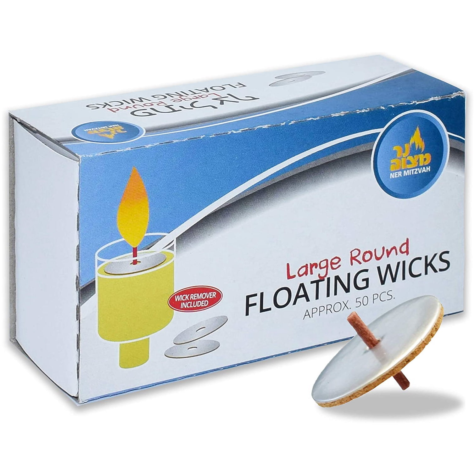Round Floating Wicks 50 Count (Approx.), Large Cotton Wicks and Cork