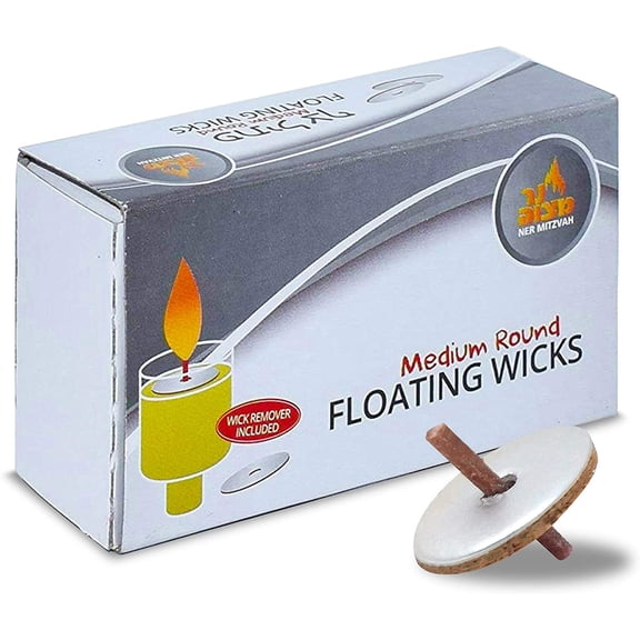 Round Floating Wicks 50 Count (Approx.), Medium Sized Cotton Wicks and Cork Disc Holders for Oil Cups - Bonus Wick Removal Tweezers