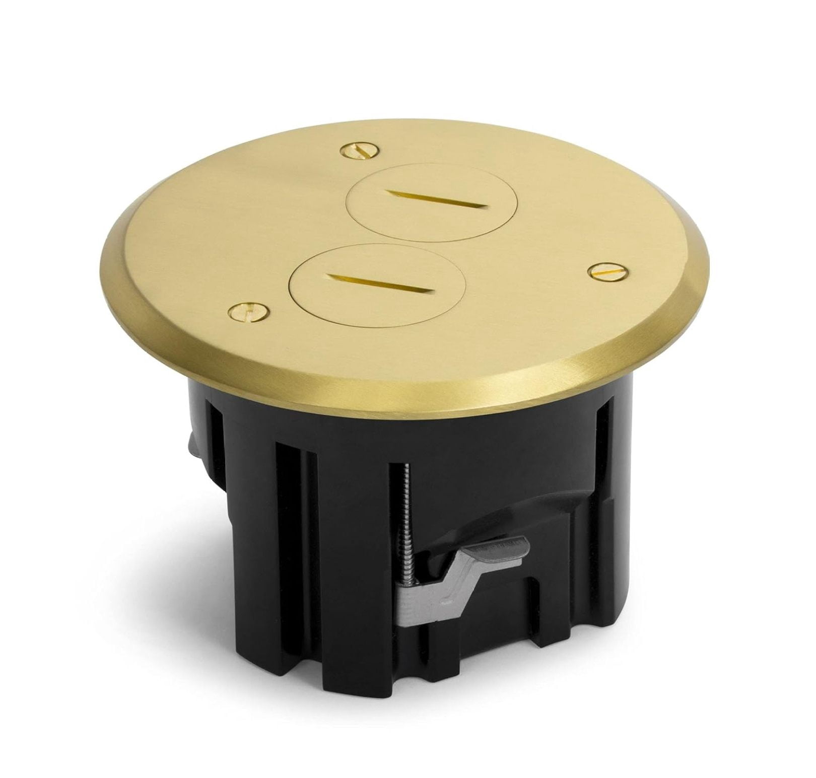 Lew Electric Round Floor Box Kit With Brass Screw Plugs - For In-Floor Electrical Outlets 1 thumbnail image
