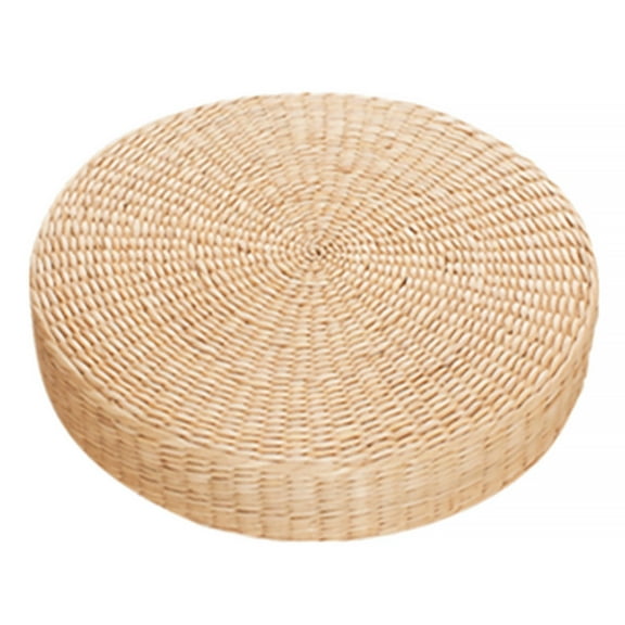 Round Floor Cushion for Adults, 17.3" Braided Meditation Cushion, Thick Outdoor Floor Cushions for Sitting, Japanese Tatami Style Meditation Pillows for Sitting on Floor, Natural Straw Seat Pad