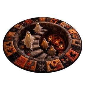 Round Floor Mat 3D Illusion Haunted Well Design Quilted 1 Piece for Halloween Indoor Outdoor Home Living Room Entryway Patio October Seasonal Decor