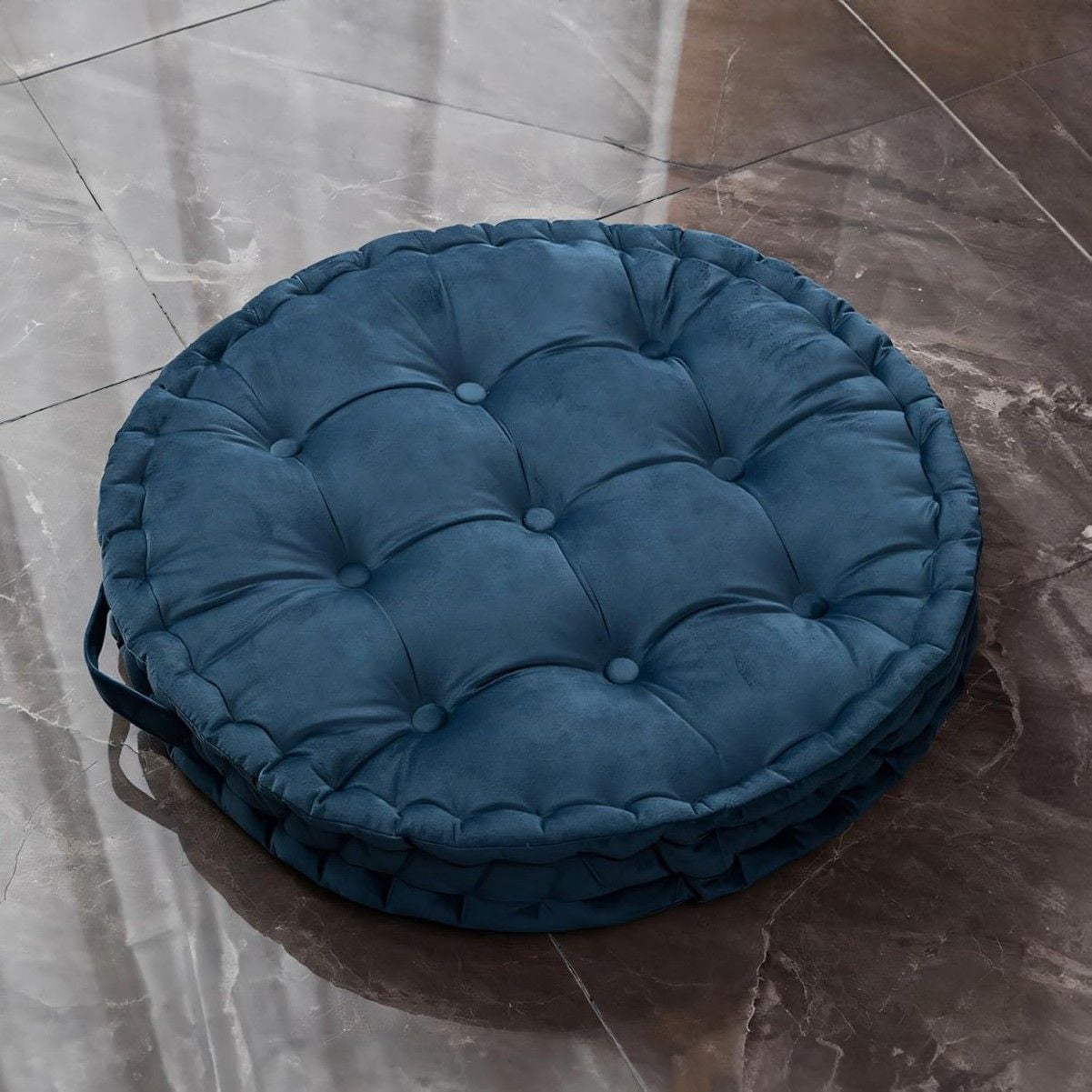 Thick Round Floor Seat Cushion - 16x16 Inch, Portable Booster Pillow With Handle, Waterproof Faux Leather, White