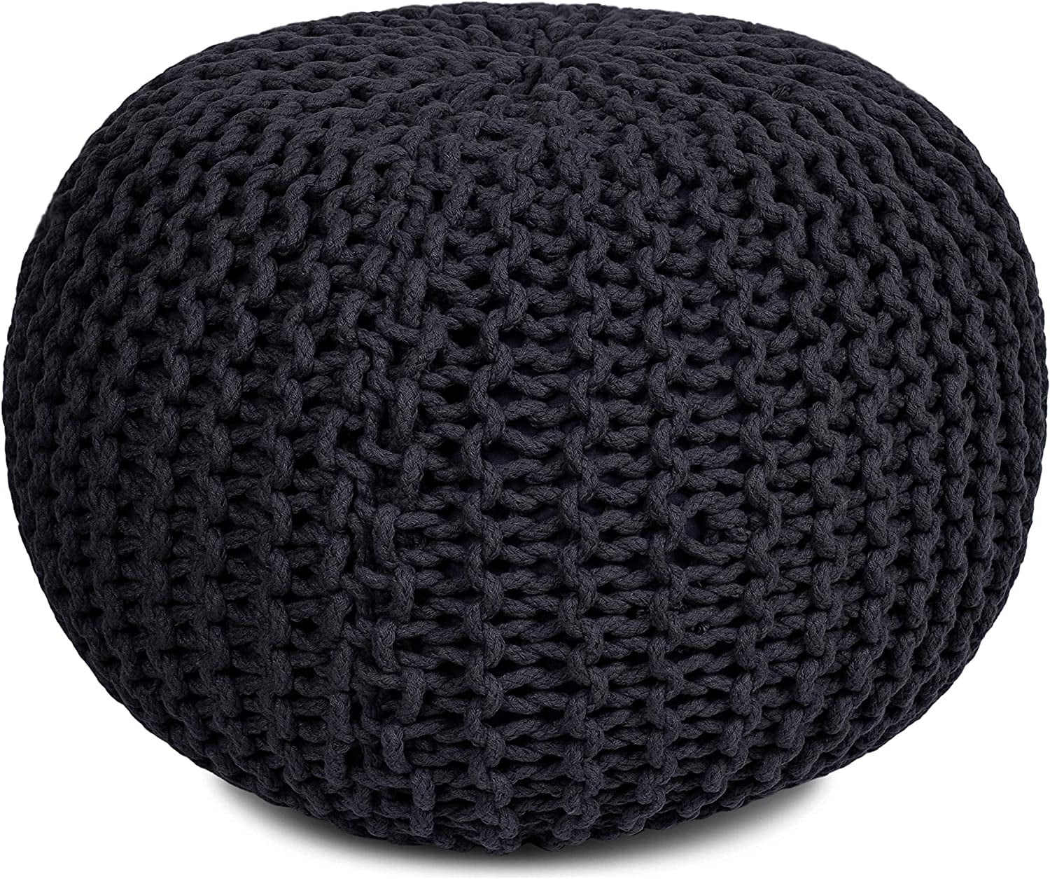 Charcoal Grey Hand-Woven Cotton Round Pouf Ottoman