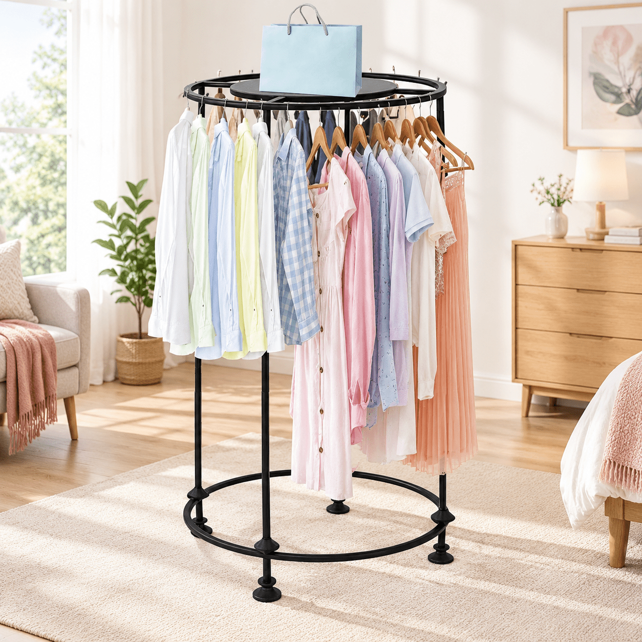 Round Floor Standing Clothing Rack, Black, 31.5