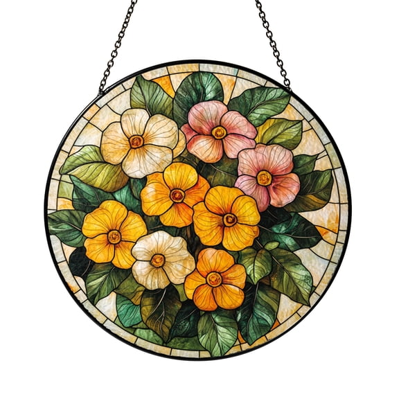 Round Floral Acrylic Stained Glass Style Window Decor