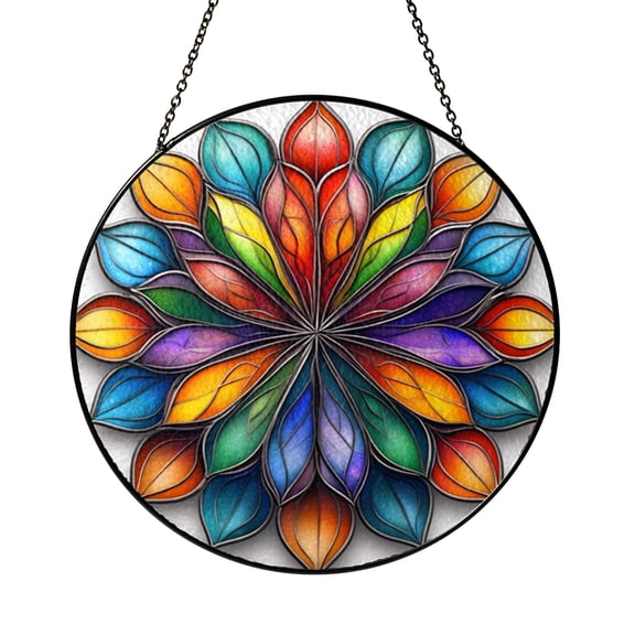 Round Floral Pattern Stained Glass Style Digital Art Set