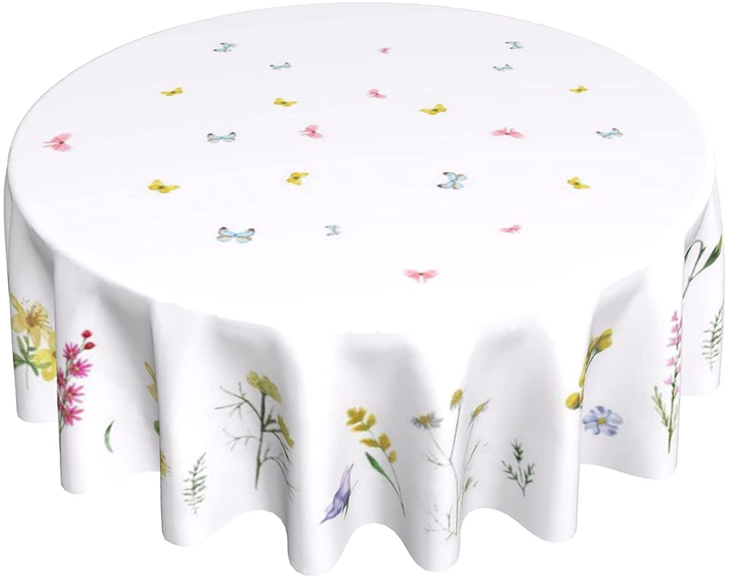 Round Floral Tablecloth, Butterfly Round Tablecloth 60 Inch Watercolor