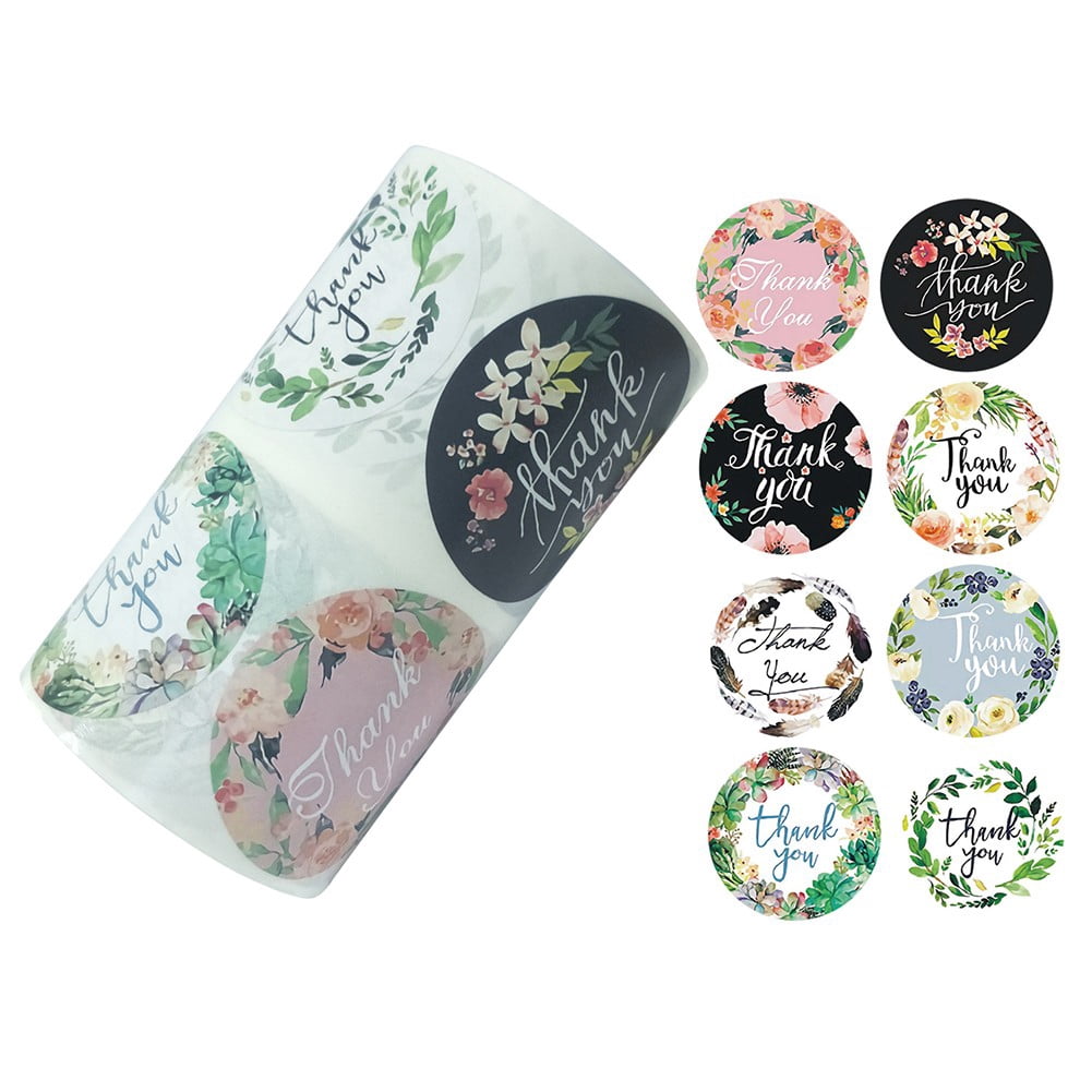Round Floral Thank You Stickers Party Favor Envelope Seal Stationery ...