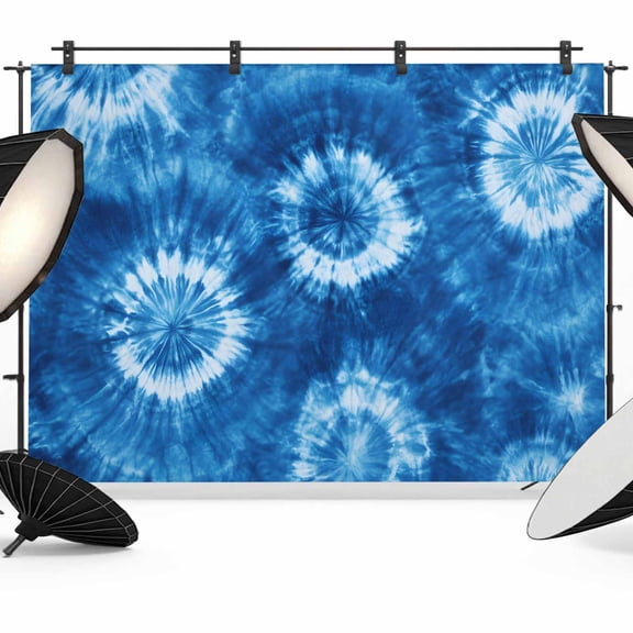 Round Floral Tie-dye Backdrop for Photography, Blue Watercolor Retro Ethnic Style Photo Backdrop Portrait Background Party Banner Photo Backgrounds for Studio Booth Props, 7x5ft