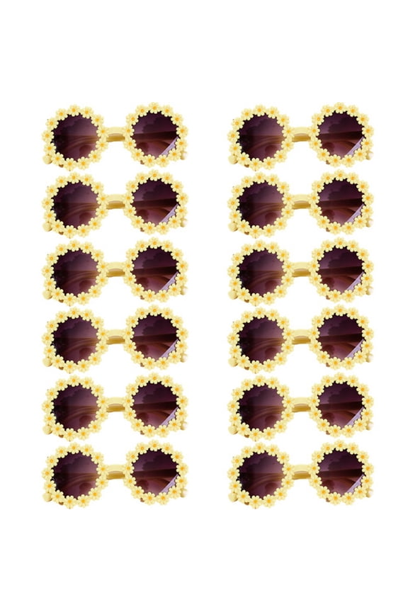 Round Flower Sunglasses Kids Daisy Sunglasses Outdoor Sun Protection Glasses Beach Birthday Gift Yellow