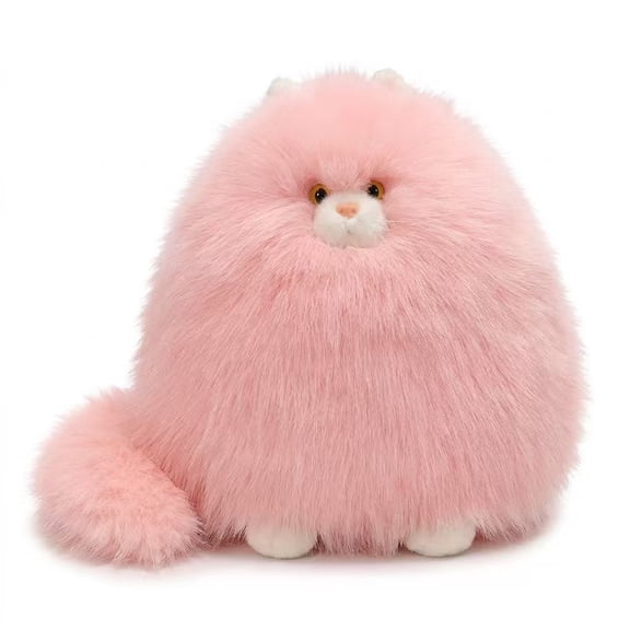 Round Fluffy Cat Plush, 12-Inch Soft Stuffed Animal Cat, Pink/White/Grey