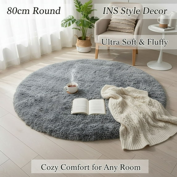 Round Fluffy Rug Compact Doormat Entryway Rug Vintage Decoration Rug Lightweight Foldable Decoration Rug Entryway Rug Cozy Round Area Carpet for Room Decor 15.75 Inch (1Pcs)