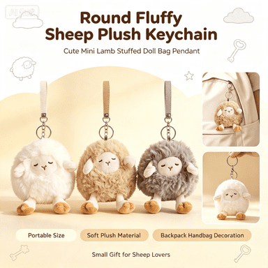 Round Fluffy Sheep Plush Keychain, Cute Mini Lamb Stuffed Doll, Portable Bag Pendant Ornament for Backpack Handbag Decoration